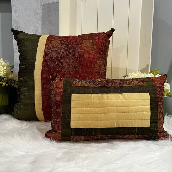 NEW Set Pier One Imports Silk Shantung Asian Floral Multi Colored Throw Pillow - Picture 1 of 16